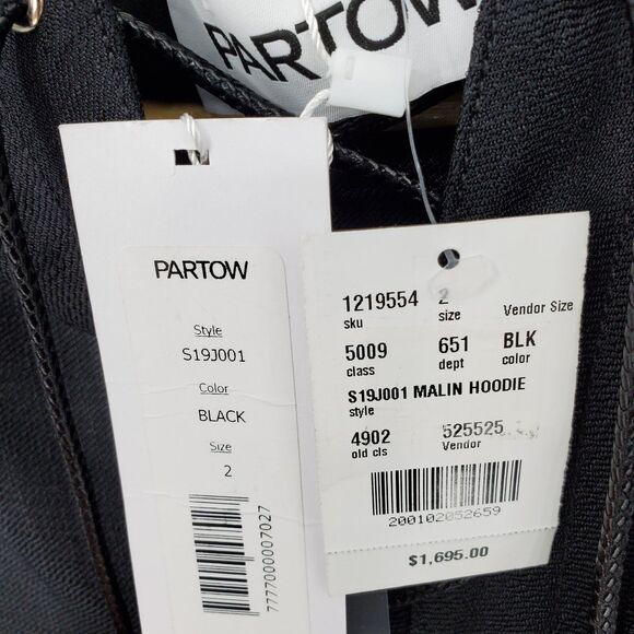 New Partow Womens Malin Hoodie Lace-Up Pullover Anorak Black Silk Blend Size 2 - Picture 3 of 5